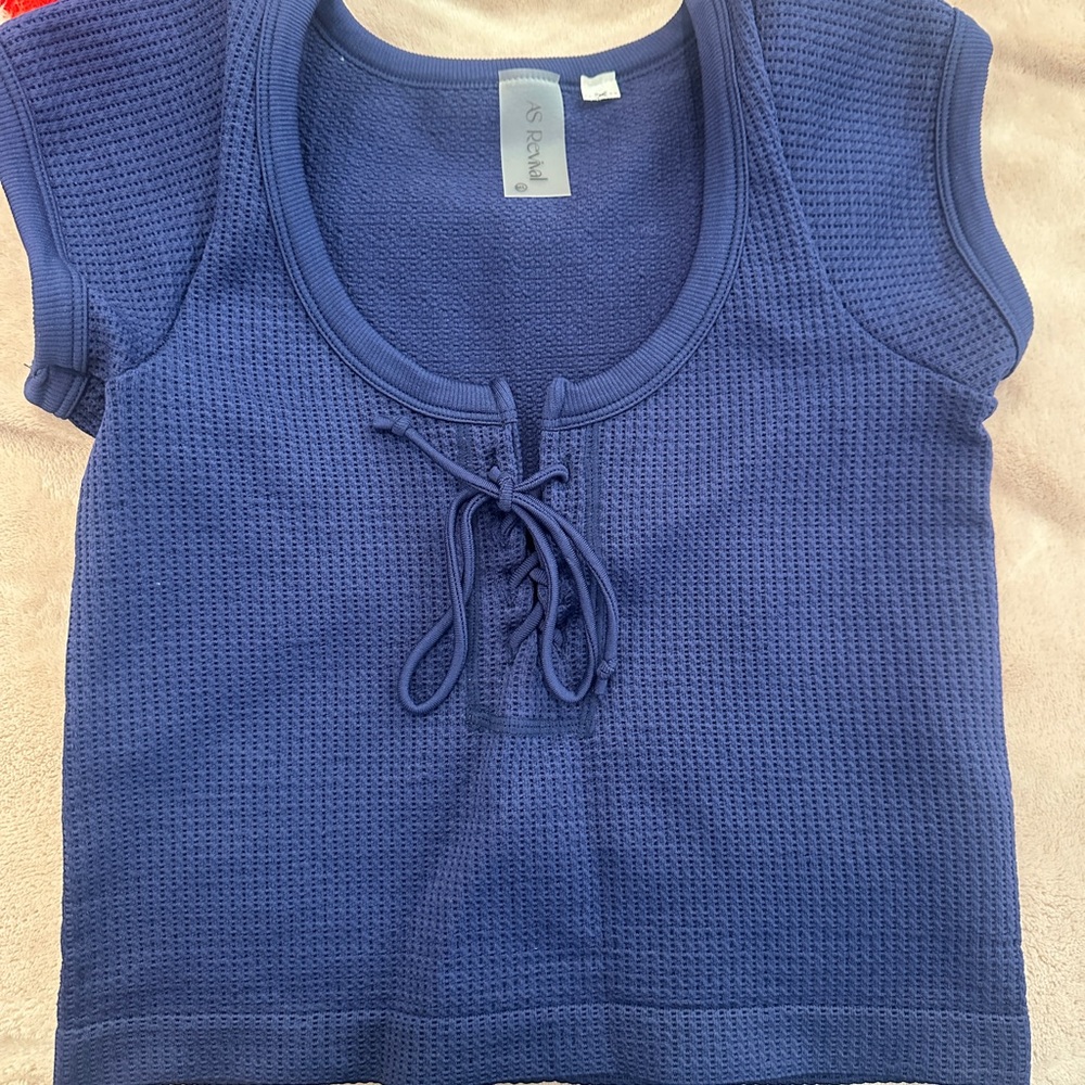 Blue Knit Crop Top